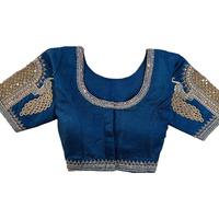 Pujia Mills Women's Zari Embroidery & Coding Twins Sequins Readymade Blouse (Dorr Parent Morprach M)