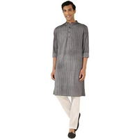 Fabindia Men's Cotton Striped Comfort Fit Kurta (1032010Grey_Grey