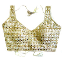 Vihu Fashion Womens Readymade Sweetheart Neck Sleeveless Mirror Saree Blouse.(Paper Foil White_38)