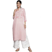 Varanga Peach Printed Straight Kurta With Hand Work Detailinmg