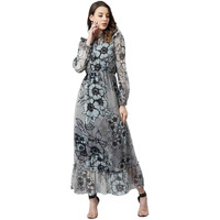 Litzo Women's Chiffon A-Line Maxi Dress (L-64-M_Black