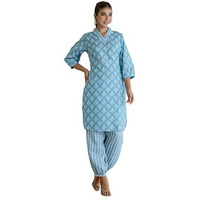 Lookmark Women's Latest Printed Cotton Blend Straight Kurta And Afghani Pant Set Perfect For Casual And Office Wear (Az-Lm-P5-Ks2070 Rama-S)