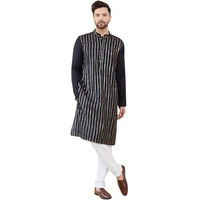 See Designs Men Full Sleeve Side Slit Black And Gold Chanderi Silk Sequins Mandarin Collar Kurta - Sd2Kt_2426Xl