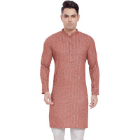 Divisive Men's Embroidered Cotton Blend Only Slim Fit Kurta (Dkrt380_L_Peach)