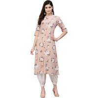 Stylum Women's Floral Printed Rayon A-Line Kurta (Jiobeige36_Beige, S)