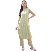 Stylum Women's Woven Design Cotton Blend Straight Kurta (Greenkuli36_Green, S)