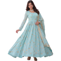 Fashion Basket Havy Georgette Embroidered Anarkali Dress For Women Sky Blue