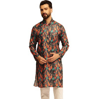 Sojanya (Since 1958 Men's Cotton Linen Abstract Print Multicolor Long Kurta