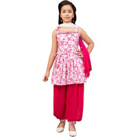 Aarika Girls Ethnic Wear Rani Colour Beads Embroidery Cotton Blend Kurti Patiala Set With Dupatta-4-9 Years (Pt-Shm-5016)