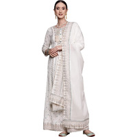 Ishin Women's Cotton Embroidered A-Line Kurta Suit Set With Dupatta & Sharara Inwsd0424_Wh_S_White
