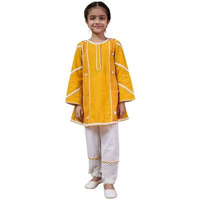 Pspeaches Girl's Cotton 1 Kurti, 1 Pajama (Ks-Yellowslub-6-7Y_Yellow