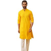 Jompers Men's Yellow Sequins Chikankari Embroidered Kurta With Pyjama (Yellow, M)