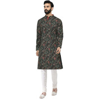 Kisah Mens Printed Cotton Blend Kurta - Traditional Ethnic Wear Kurta For Men For Weddings & Festivals, Black, 38