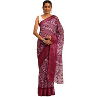 Shiv Textiles Poly Cotton Bandhani Floral Print Saree For Women With Unstitched Blouse (St-10234-Wine)