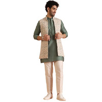 Kisah Cotton Blend Kurta Jacket Trouser Set For Men | Nehru Jacket Waistcoat Kurta Set With Trousers | Mens Ethnic Collections-Ka-0978-5569-T301-42-Multi