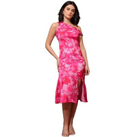 Purvaja Womens Asymmetric Neck Satin Dress (Floe-058-M) Pink