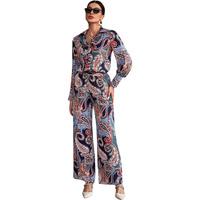 Leriya Fashion Rayon Women's Ethnic Co Ord Set || Paisley Printed Co-Ord Set For Women || Long Straight Shirt Kurta With Pant Set For Women || Gift For Women || Fancy Kurta Set (Large, Blue)
