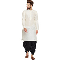 Sojanya (Since 1958 Men's Off-White & Black Silk Dhoti Kurta Set, Size: Xxl
