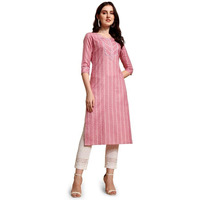 Nainvish Women's Cotton Blend Straight Round Neck Printed Kurta (Sd420_K-Xxl._Pink)