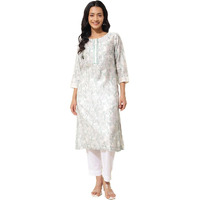 Fabindia Women's Cotton Silk Printed Regular Kurta (1037288Natural- Natural-Green