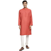 Fabindia Men's Viscose Silk Woven Relaxed Kurta (102885803_Coral