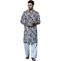 Greciilooks Men's Cotton Solid Regular Fit Kurta Set (Gl-M153&Mp105_Grey_S)