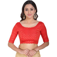 Oomph! Art Silk Back Button Saree Blouse (Group 42_Scarlet Red_2Xl)
