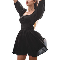 Patlani Western Dresses For Women |Square Collar Or Off Shoulder Wearing Dress | Midi Western Dress For Women.(Off-Black-S)