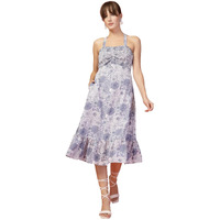 Oomph! Women's Western & Fusion Wear Printed Crepe Dress For Women, Smocked Bodice, Blue - Md1059