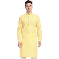Jompers Men Yellow & White Self Design Kurta (Yellow, L)