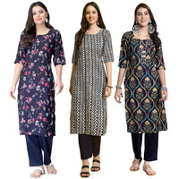 Pinkmint Women's Crepe Printed Kurta Set Ethnic Wear Women Kurta Set Comfortable Kurta Set For Women's(Pack Of 3)