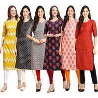 Pinkmint Women's Crepe Digital Print Straight Kurta Pack Of 6 [Cr-329-362-372-345-368-370-Xl]