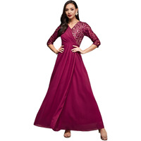 Miss Chase Women's V-Neck Three-Quarter Sleeve Self-Designed Wrap Maxi Dress (Mcss25D93-28-614-05, Barbie Pink, L)