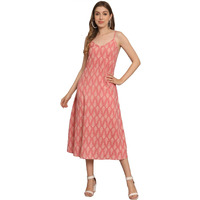 Peppyzone Women's Handblock Printed Sleeveless Shoulder Strip Cami Dress (S, Pink)