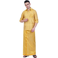 Prakasam Cotton-Mens Art Silk Wedding Set/Art Silk 8 Mulam (8-Yard) Dhoti And Stitched Half Sleeve Shirt