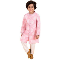 Pspeaches Boys Pink Floral Embroidered Pure Cotton Kurta With Churidar
