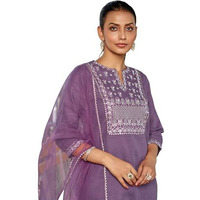 Sanisa Women's Cotton Blend Embroidery Work Straight Kurta With Pant And Dupatta Set (146Kbd1582Na-Xxl_Dark Lavender)