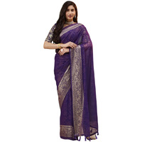 Satrani Women's Georgette Foil Print Due Drop Saree With Unstitched Blouse Piece (4209S371N_Purple)