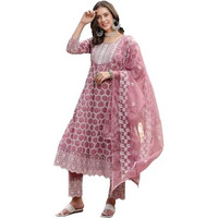 Stylum Women's Embroidered Silk Blend Anarkali Kurta Pant Dupatta Set (Kpdmauvemaggy44_Mauve, Xxl)