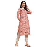 Nainvish Women's Cotton Blend Straight V-Neck Printed Kurta (Sd422_K-Xxl._Red)