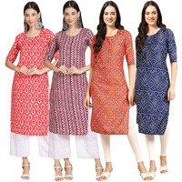Pinkmint Women's Crepe Digital Print Straight Kurta(Pack Of 4) [X-346-347-365-366-L]