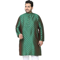 Sojanya Plus (Since 1958) Men's Silk Blend Dark Green Booti Only Long Kurta