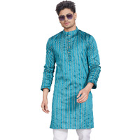 Divisive Men's Self Woven Jequard Art Silk Slim Fit Only Kurta (Dkrt473_Xl_Sky)