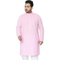 Sojanya Plus(Since 1958) Men's Pure Cotton Pink Kurta With White Embroidery