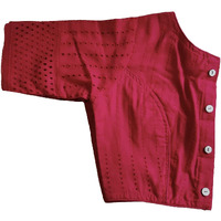 Vihu Fashion Women's Trendy Hakoba Chikankari Work Half Sleeve Red Saree Blouse(Hakoba 13 Red_38)