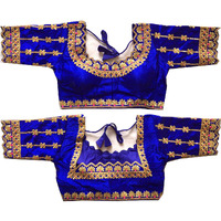 Vihu Fashion Women's Silk Floral Half Sleeve Regular Vf Hariyali Blouse Royal Blue 38