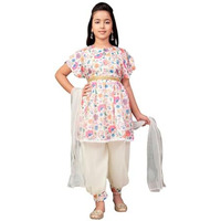 Aarika Girls Ethnic Wear Pink-Cream Colour Floral Print Silk Kurti Patiala Set (4-13 Years)
