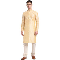 Jompers Men Golden & White Solid Kurta With Churidar (Golden, Xxl)