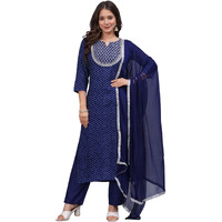 Rytras Women's Embroidered Straight Kurta Set With Palazzo Pants & Dupatta- Ethnic Wear, Blue(Ryt608-New,Xl)
