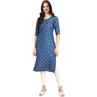 Pinkmint Women's Crepe Blue Color Ethnic Motif Printed Straight Kurti (530353-Xxl)